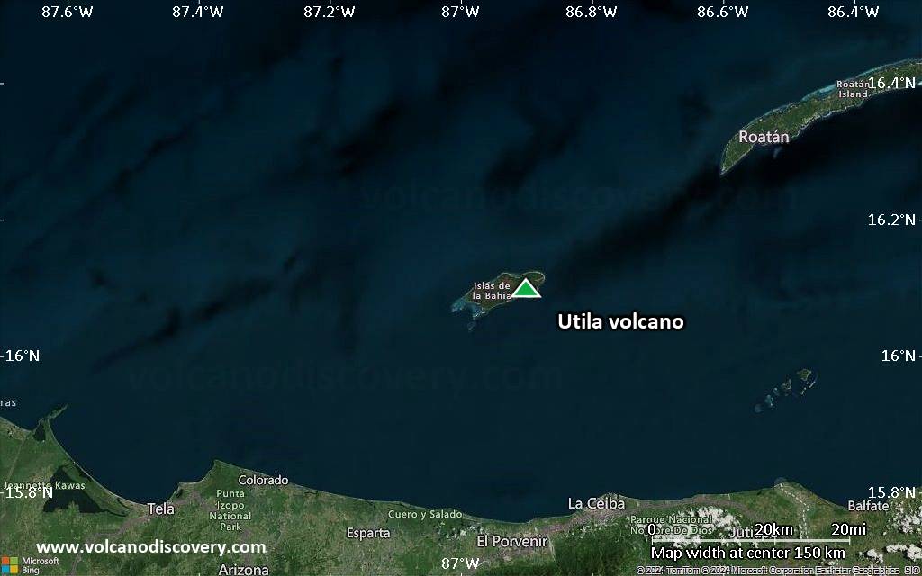 Satellite/aerial-type map of Utila volcano (local scale small)