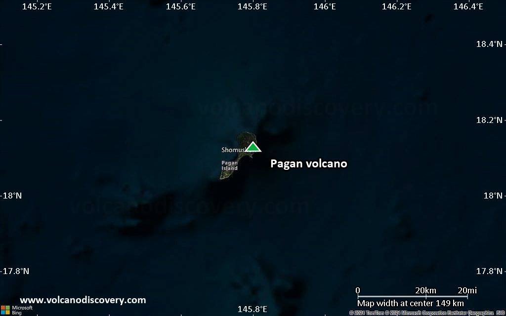 Satellite/aerial-type map of Pagan volcano (local scale small)