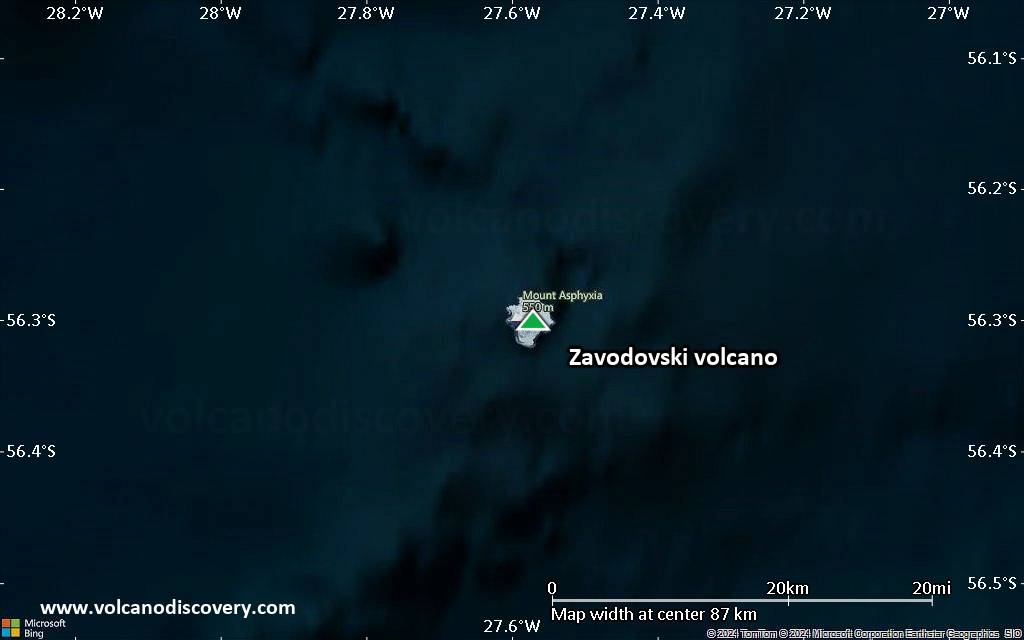 Satellite/aerial-type map of Zavodovski volcano (local scale small)