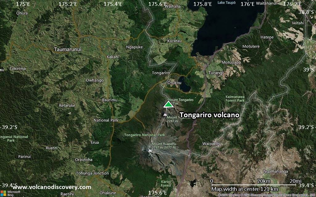 Satellite/aerial-type map of Tongariro volcano (local scale small)