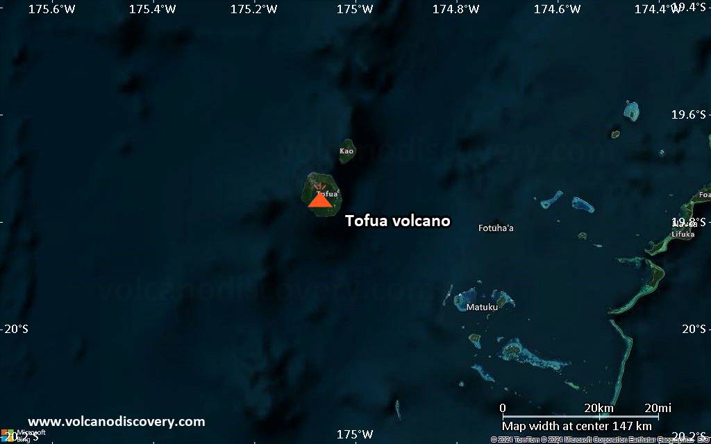 Satellite/aerial-type map of Tofua volcano (local scale small)