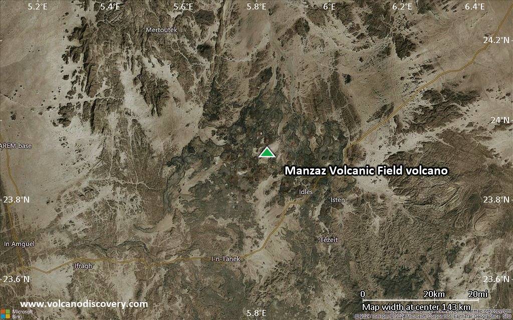 Satellite/aerial-type map of Manzaz Volcanic Field volcano (local scale small)