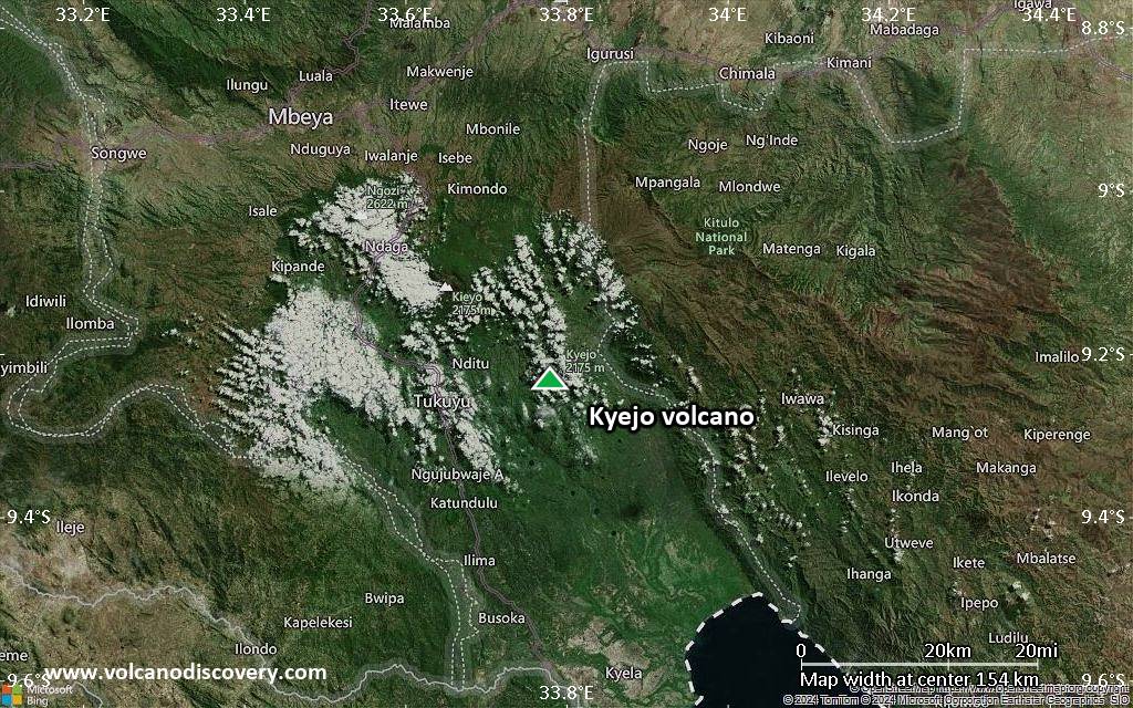 Satellite/aerial-type map of Kyejo volcano (local scale small)