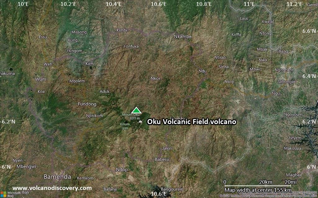 Satellite/aerial-type map of Oku Volcanic Field volcano (local scale small)