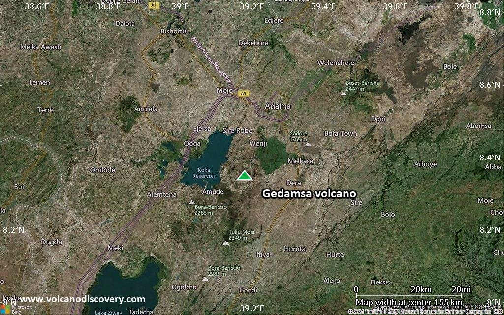 Satellite/aerial-type map of Gedamsa volcano (local scale small)