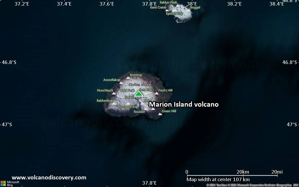 Satellite/aerial-type map of Marion Island volcano (local scale small)