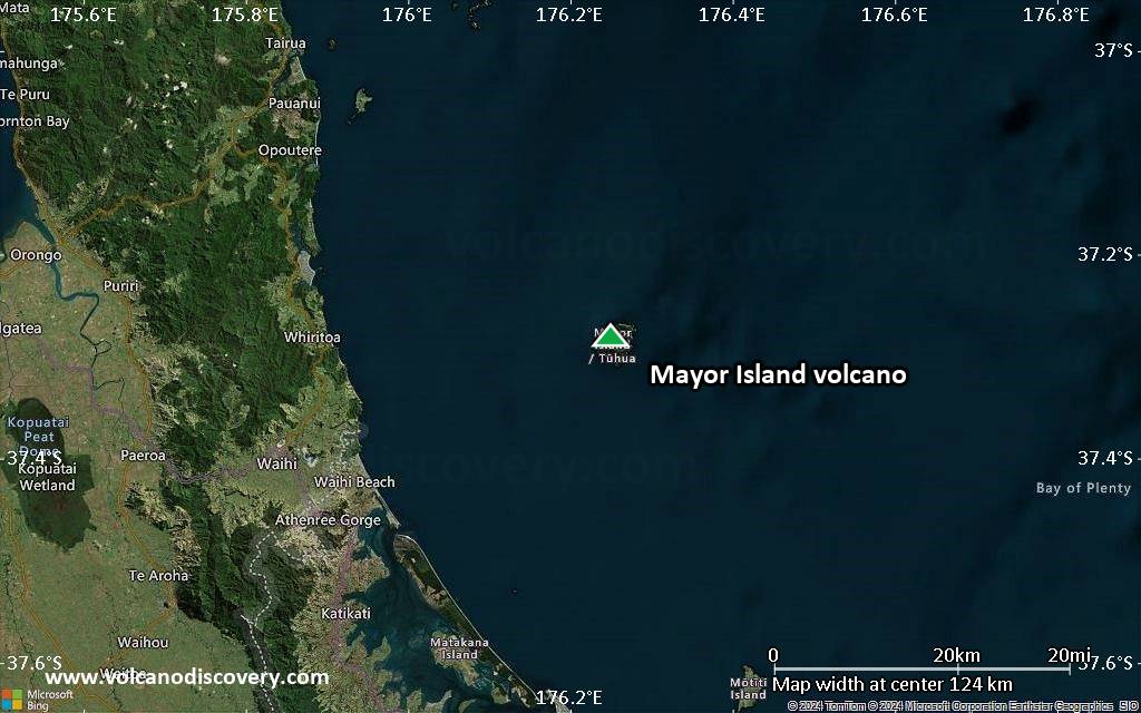 Satellite/aerial-type map of Mayor Island volcano (local scale small)