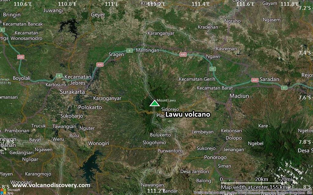 Satellite/aerial-type map of Lawu volcano (local scale small)