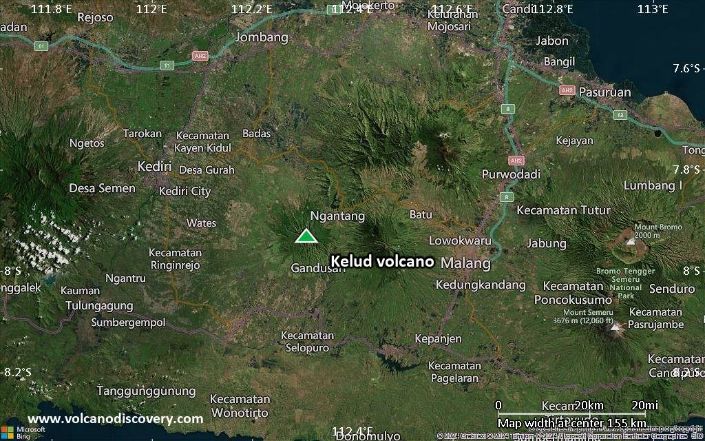 Satellite/aerial-type map of Kelud volcano (local scale small)
