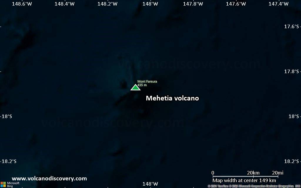 Satellite/aerial-type map of Mehetia volcano (local scale small)