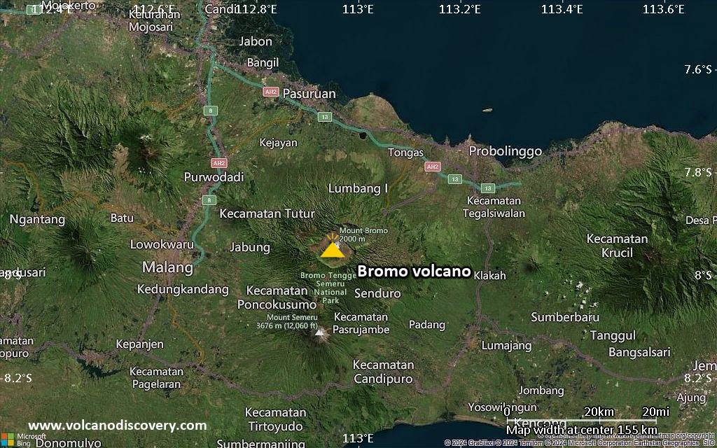 Satellite/aerial-type map of Bromo volcano (local scale small)