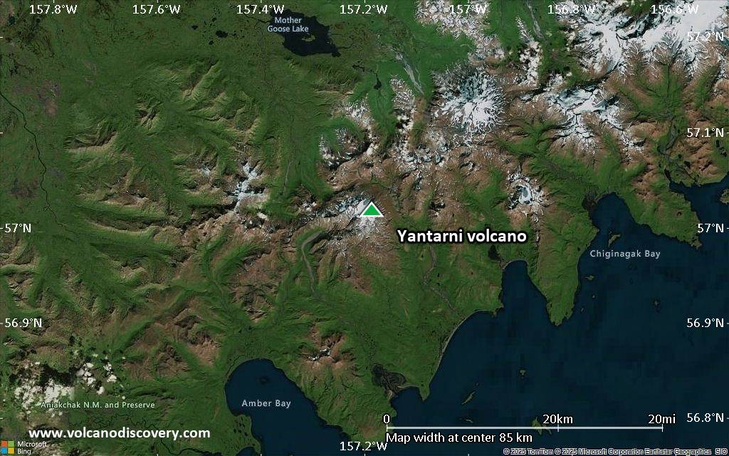 Satellite/aerial-type map of Yantarni volcano (local scale small)