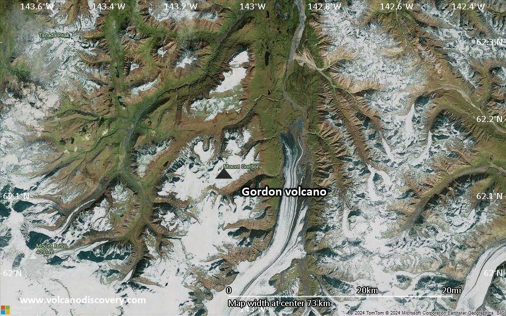 Satellite/aerial-type map of Gordon volcano (local scale small)
