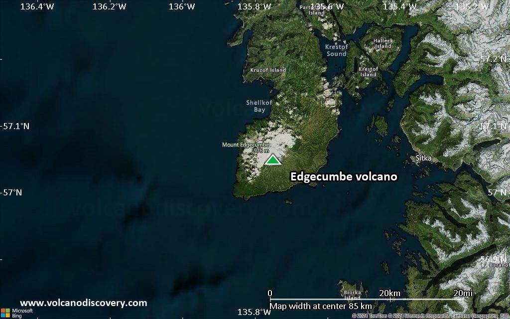 Satellite/aerial-type map of Edgecumbe volcano (local scale small)