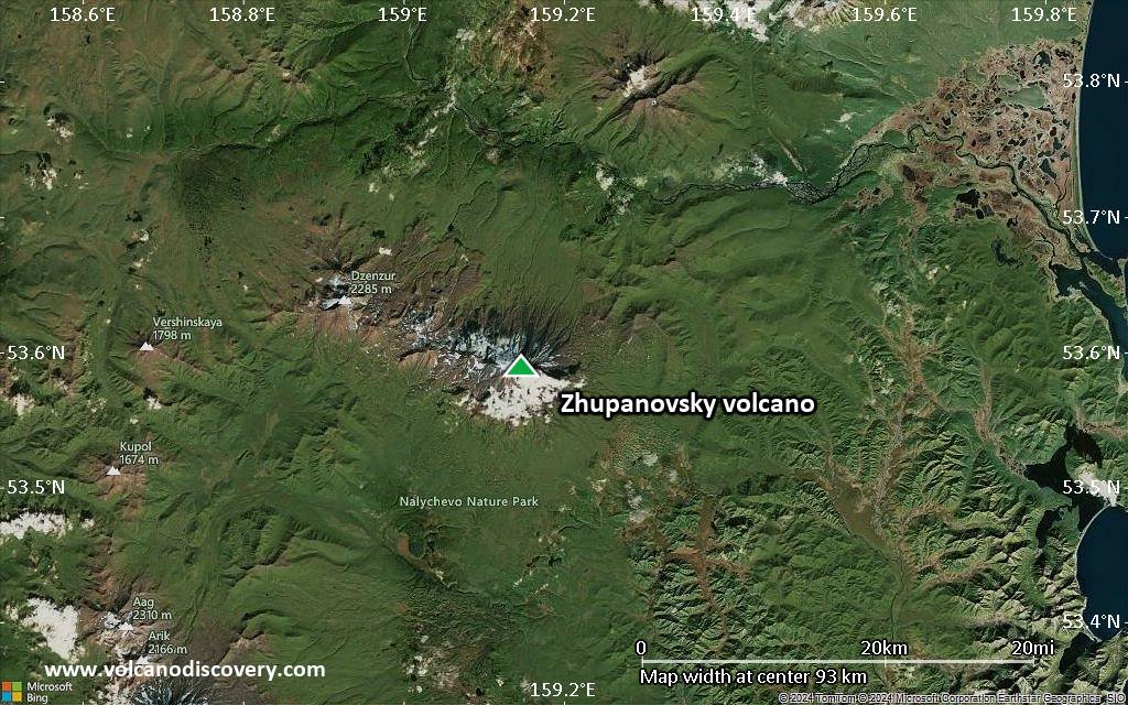 Satellite/aerial-type map of Zhupanovsky volcano (local scale small)
