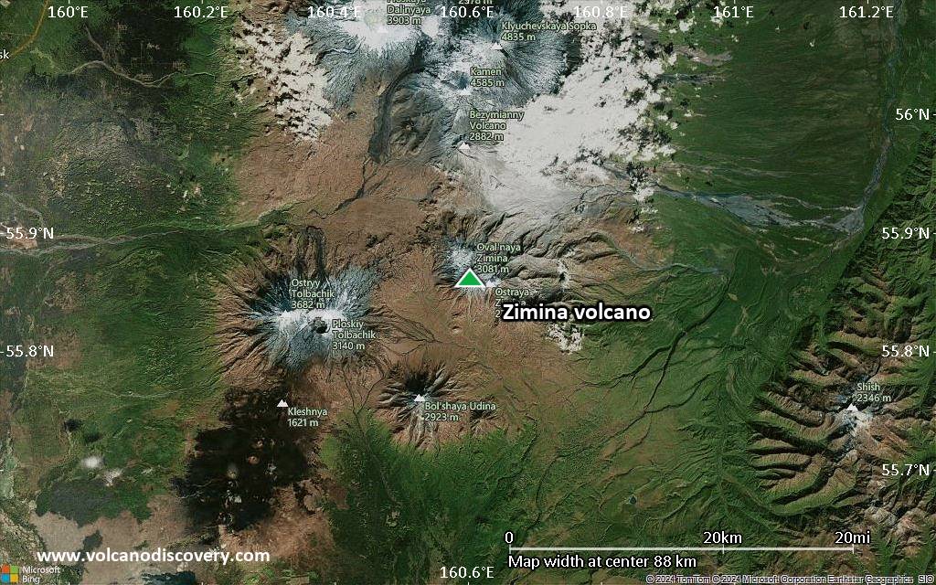 Satellite/aerial-type map of Zimina volcano (local scale small)