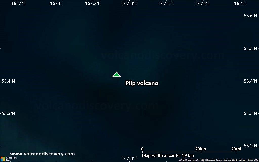 Satellite/aerial-type map of Piip volcano (local scale small)