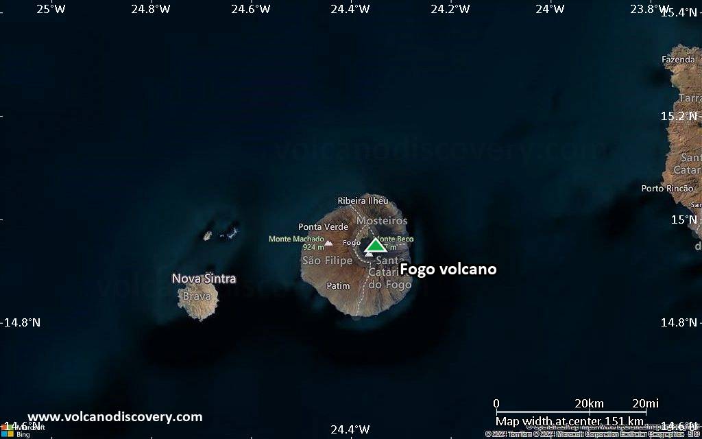 Satellite/aerial-type map of Fogo volcano (local scale small)