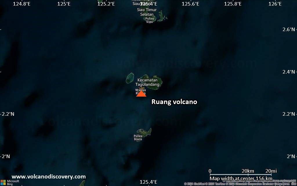 Satellite/aerial-type map of Ruang volcano (local scale small)
