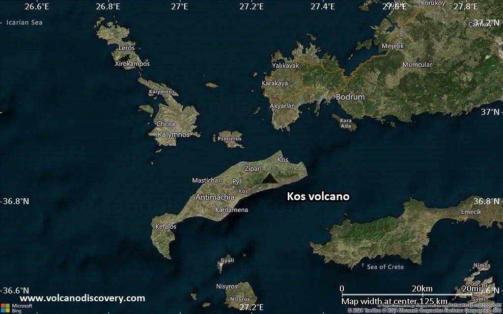 Satellite/aerial-type map of Kos volcano (local scale small)