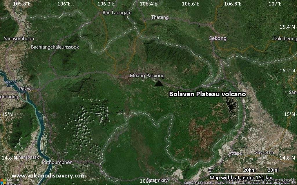 Satellite/aerial-type map of Bolaven Plateau volcano (local scale small)