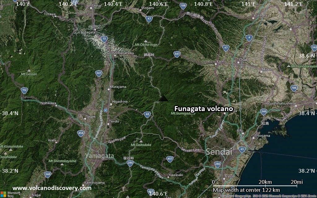 Satellite/aerial-type map of Funagata volcano (local scale small)