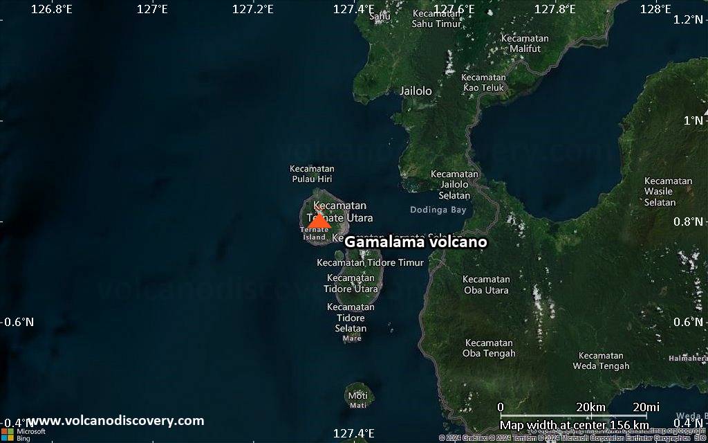 Satellite/aerial-type map of Gamalama volcano (local scale small)