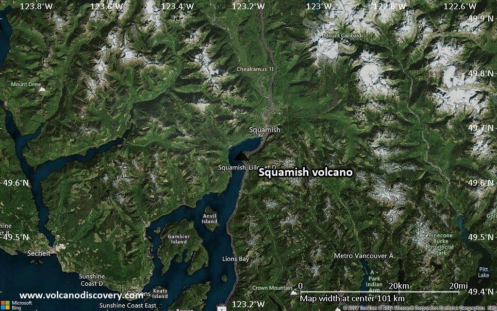 Satellite/aerial-type map of Squamish volcano (local scale small)