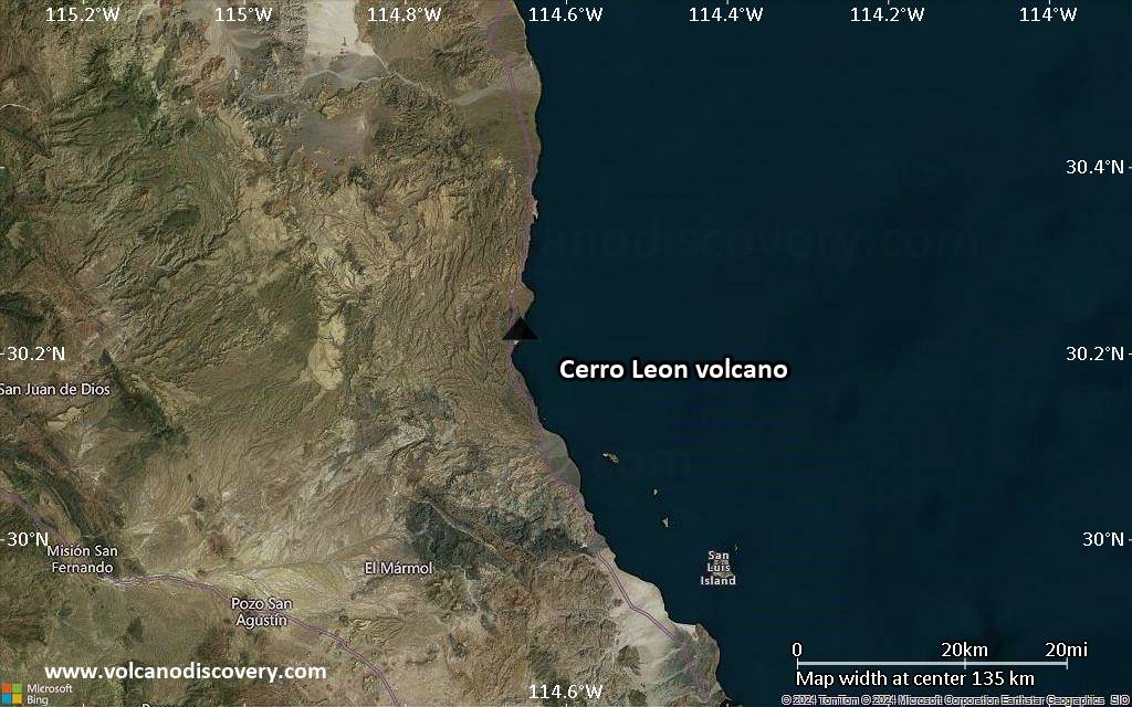 Satellite/aerial-type map of Cerro Leon volcano (local scale small)