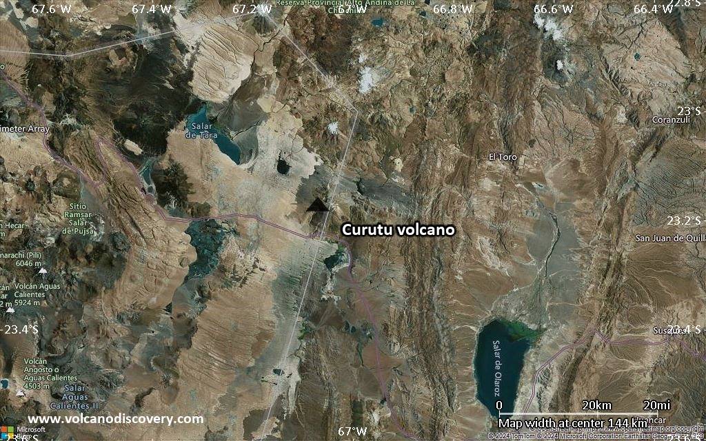 Satellite/aerial-type map of Curutu volcano (local scale small)