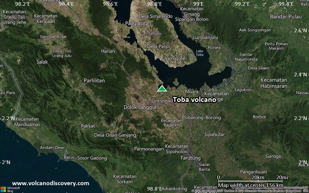 Satellite/aerial-type map of Toba volcano (local scale small)