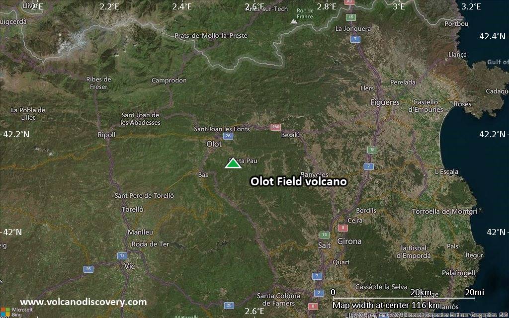 Satellite/aerial-type map of Olot Field volcano (local scale small)