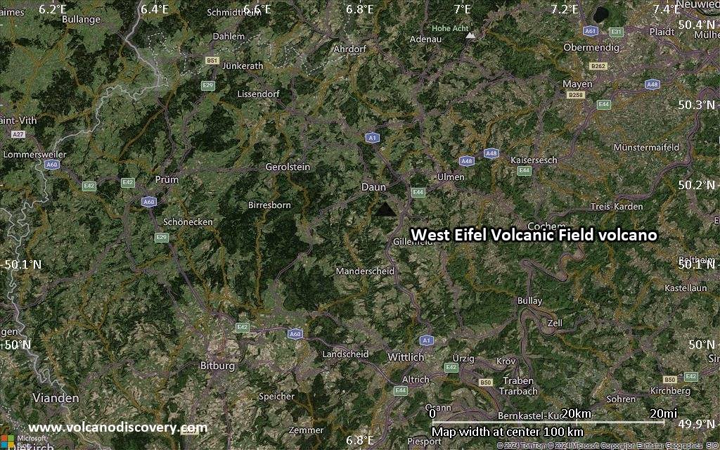Satellite/aerial-type map of West Eifel Volcanic Field volcano (local scale small)