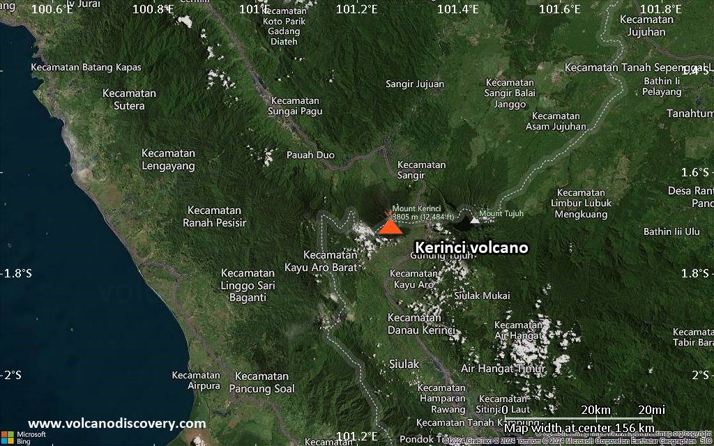 Satellite/aerial-type map of Kerinci volcano (local scale small)
