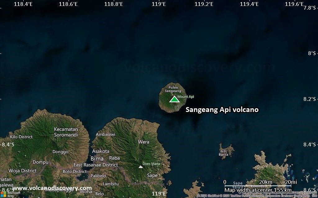 Satellite/aerial-type map of Sangeang Api volcano (local scale small)