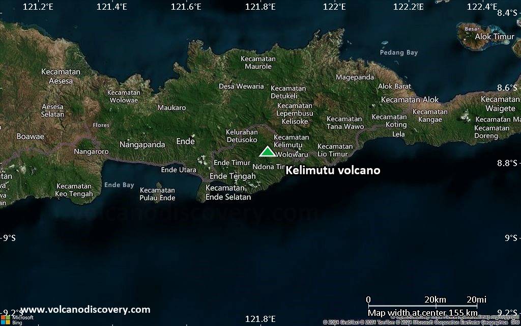 Satellite/aerial-type map of Kelimutu volcano (local scale small)