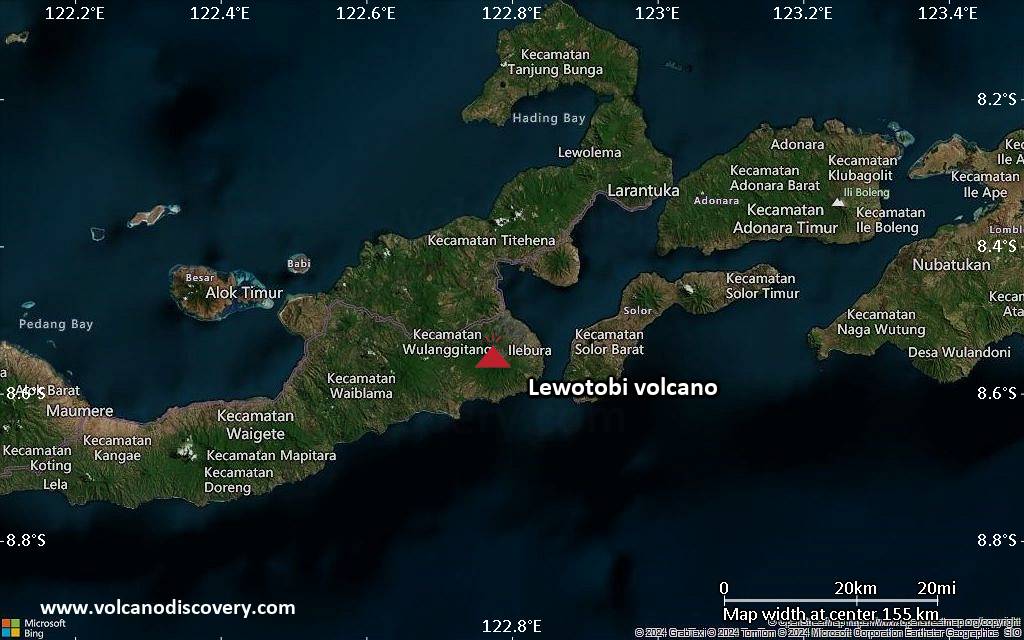 Satellite/aerial-type map of Lewotobi volcano (local scale small)