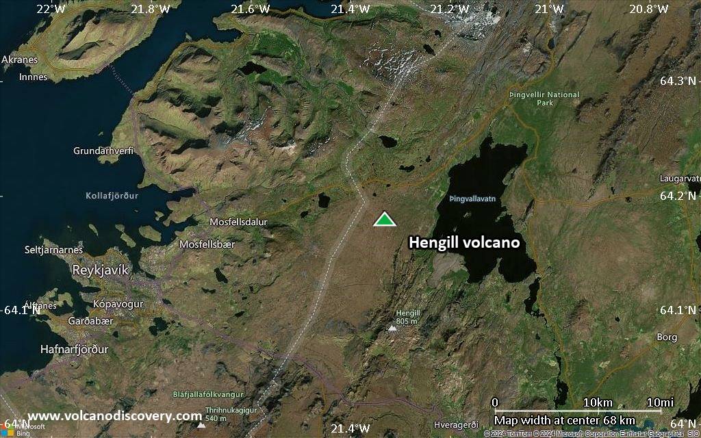 Satellite/aerial-type map of Hengill volcano (local scale small)