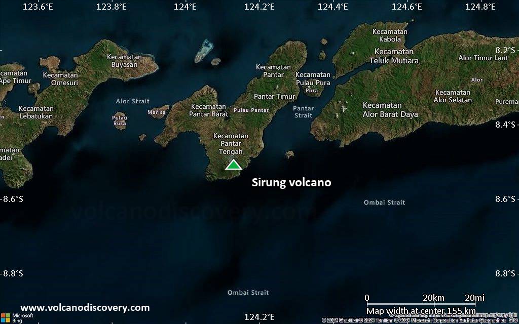 Satellite/aerial-type map of Sirung volcano (local scale small)