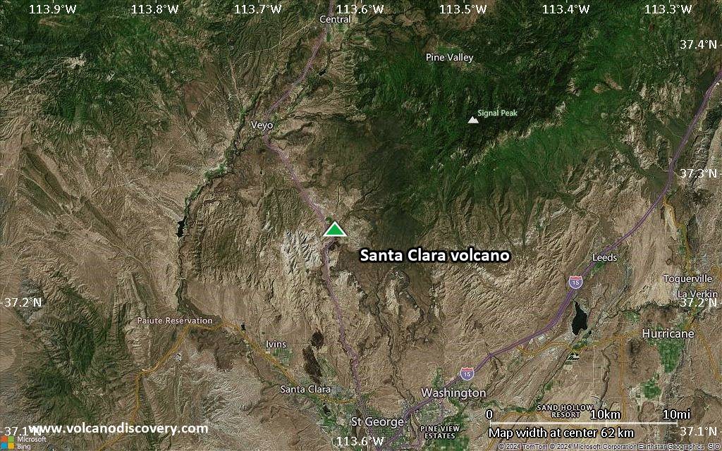 Satellite/aerial-type map of Santa Clara volcano (scale of 10s of km)