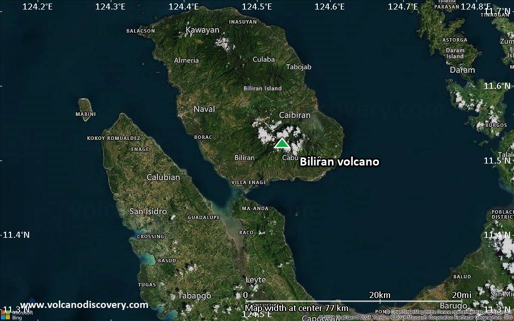 Satellite/aerial-type map of Biliran volcano (scale of 10s of km)