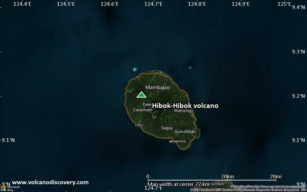 Satellite/aerial-type map of Hibok-Hibok volcano (scale of 10s of km)