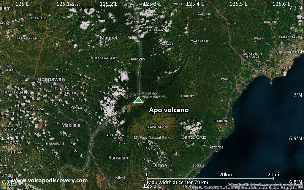 Satellite/aerial-type map of Apo volcano (scale of 10s of km)