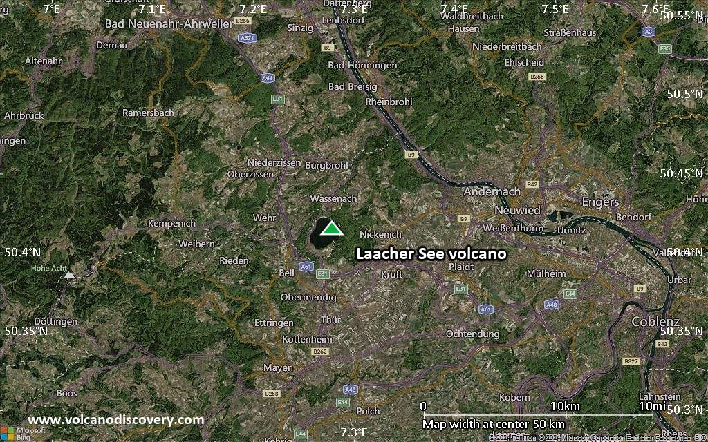 Satellite/aerial-type map of Laacher See volcano (scale of 10s of km)