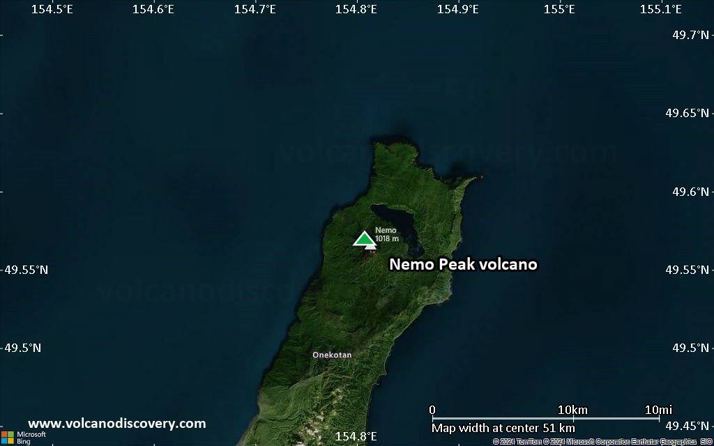 Satellite/aerial-type map of Nemo Peak volcano (scale of 10s of km)