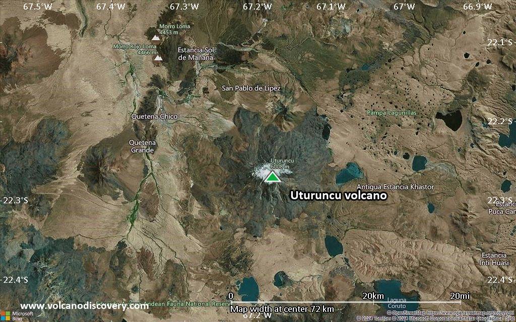 Satellite/aerial-type map of Uturuncu volcano (scale of 10s of km)
