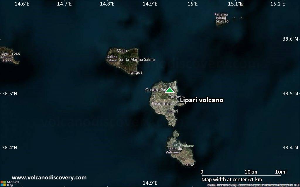 Satellite/aerial-type map of Lipari volcano (scale of 10s of km)
