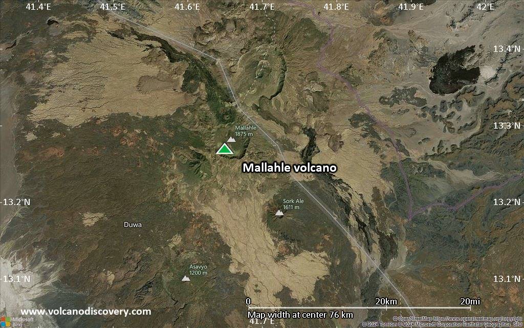 Satellite/aerial-type map of Mallahle volcano (scale of 10s of km)