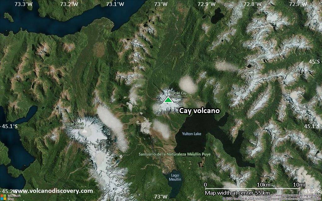 Satellite/aerial-type map of Cay volcano (scale of 10s of km)