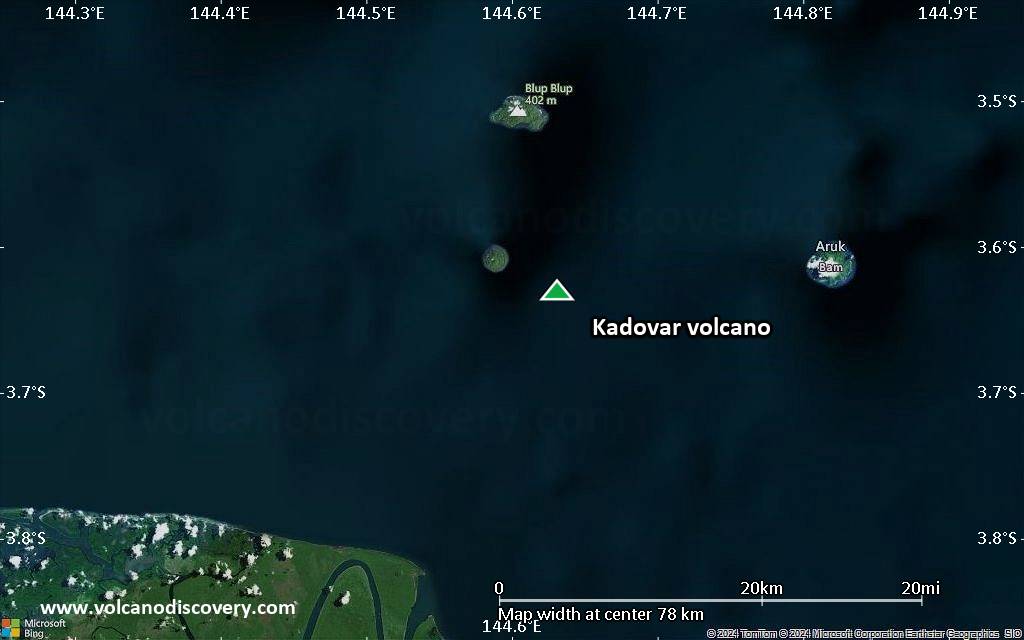 Satellite/aerial-type map of Kadovar volcano (scale of 10s of km)